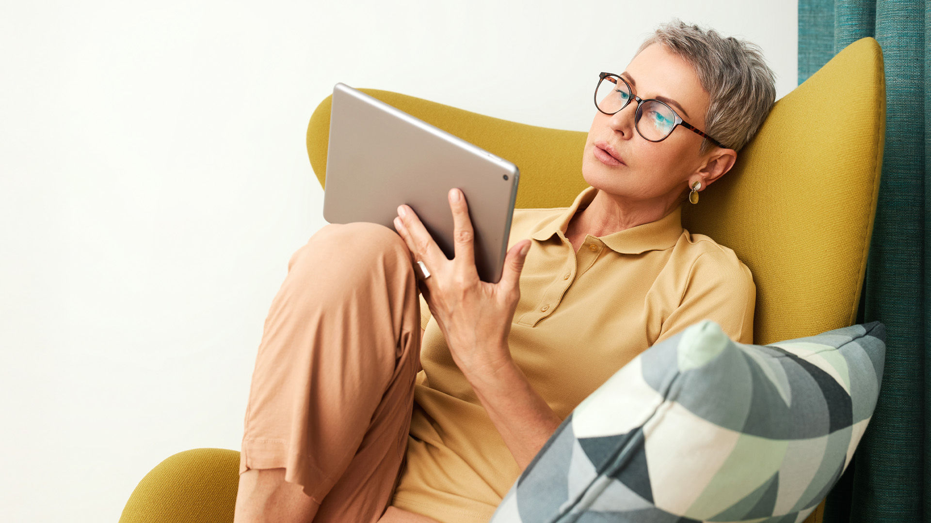 Woman reading iPad